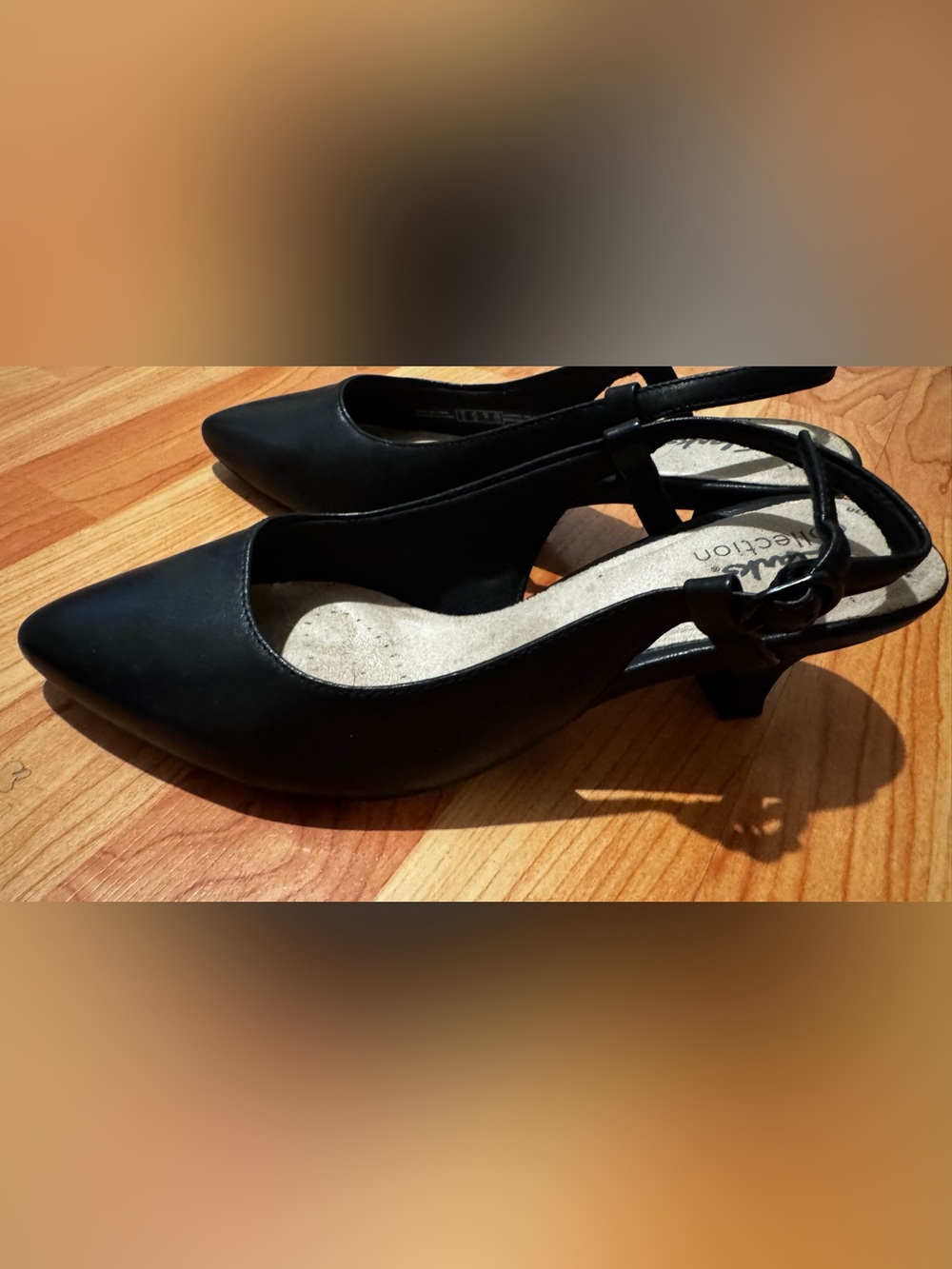 Clarks Black Pointed Slingback Kitten Heels